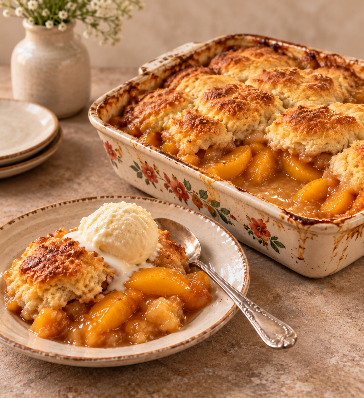 Southern Peach Cobbler with Buttermilk Biscuit Topping