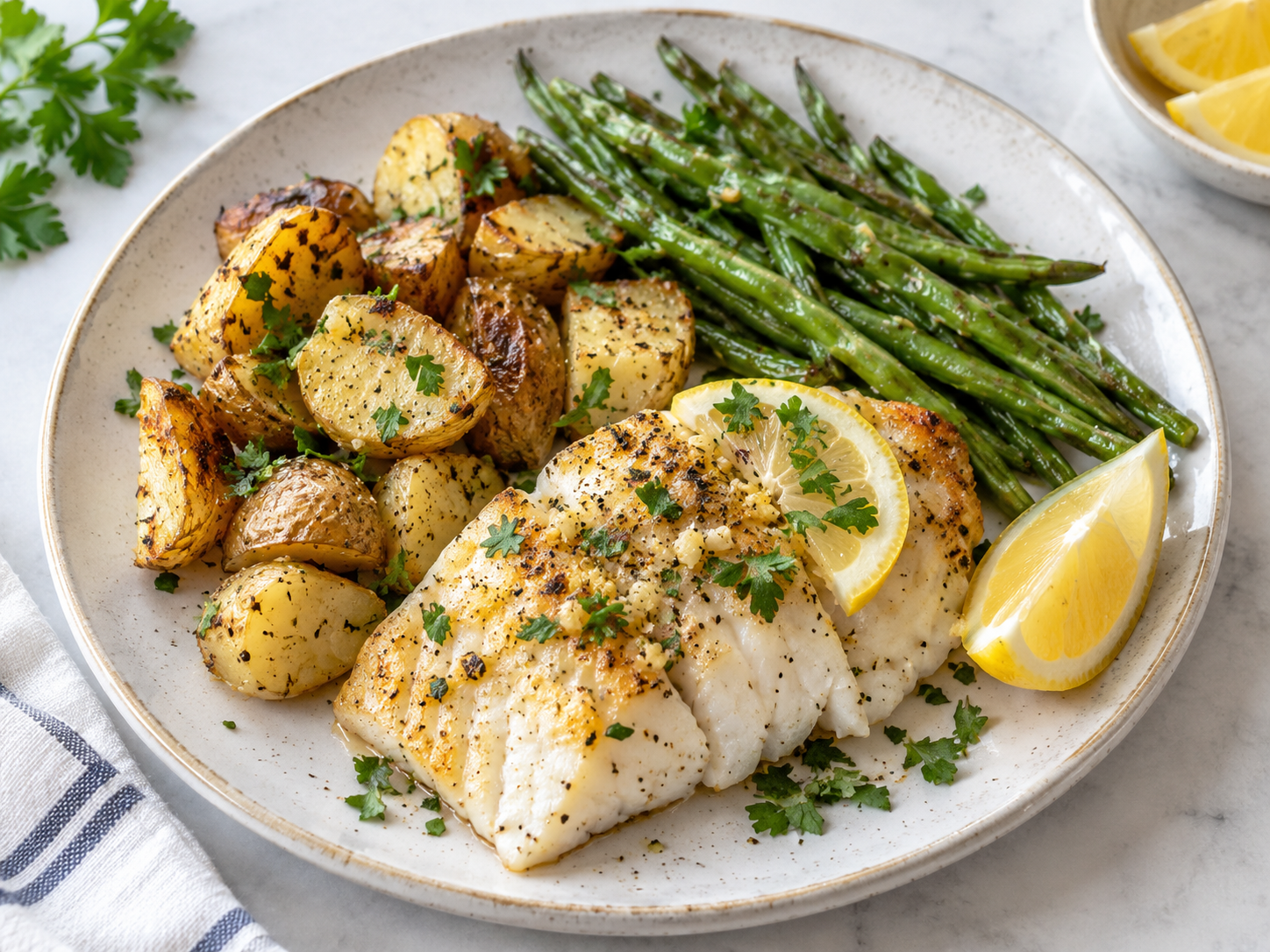 Sheet-Pan Lemon Garlic Cod with Potatoes & Green Beans