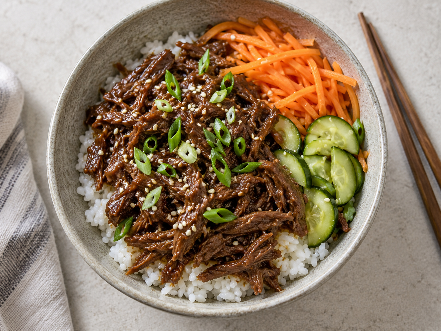 Slow Cooker Korean-Style Shredded Beef Bowls
